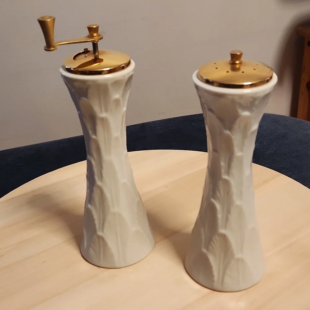 Vintage Lenox Glenwood Mill Gold Top Ivory Porcelain  Salt & Pepper Set